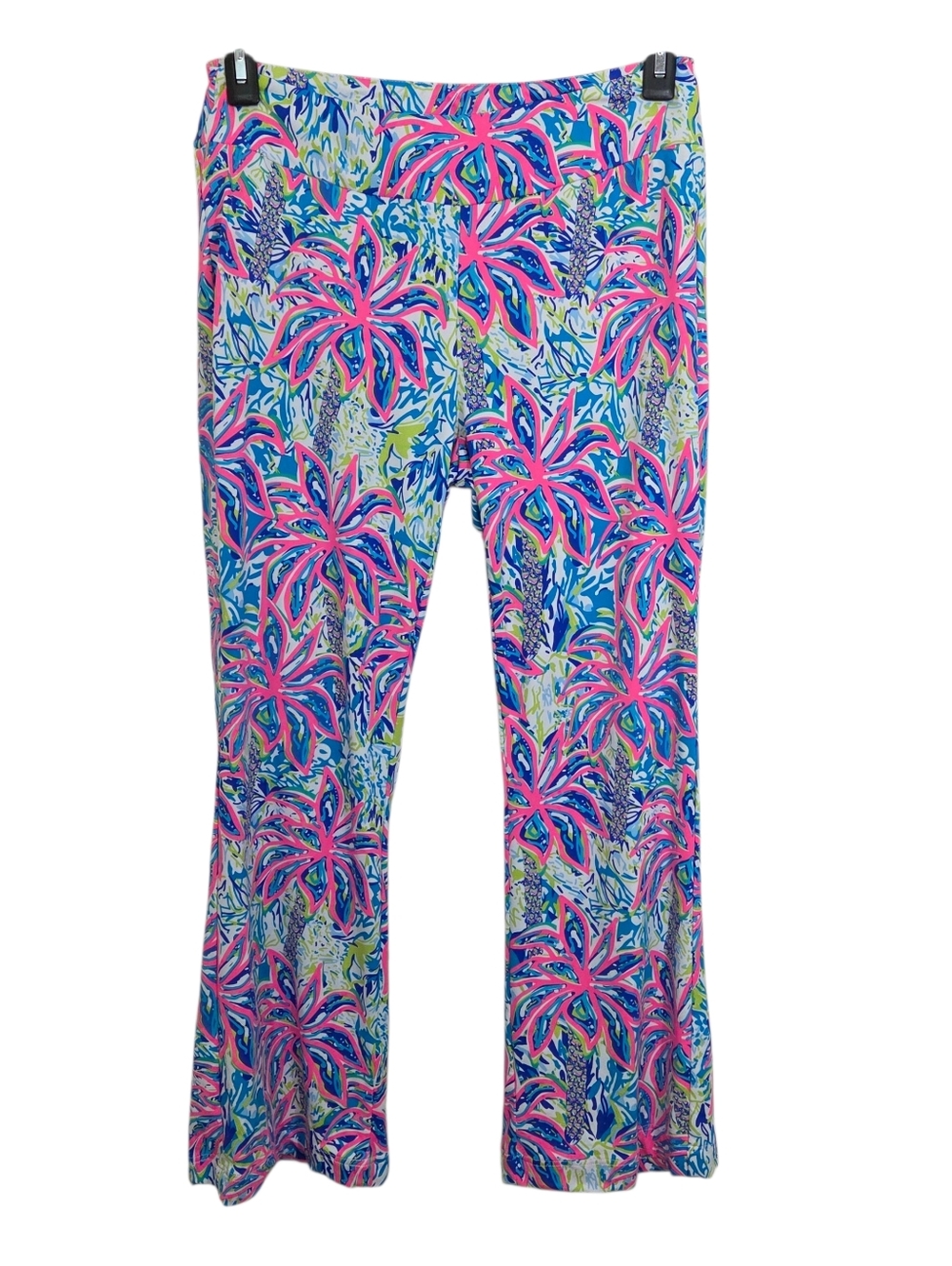 Lulu-B Kick Flare Pants Pink Neon Floral Medium Resortwear UPF 50+ Preppy